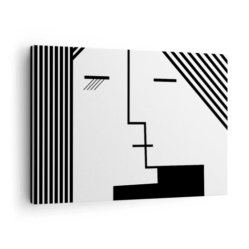 Lærredstryk - Billede på lærred - Geometrisk abstraktion af et kys i sort-hvid - 70x50cm - Bare et kys - Moderne vægdekoration til stue og soveværelse ARTTOR