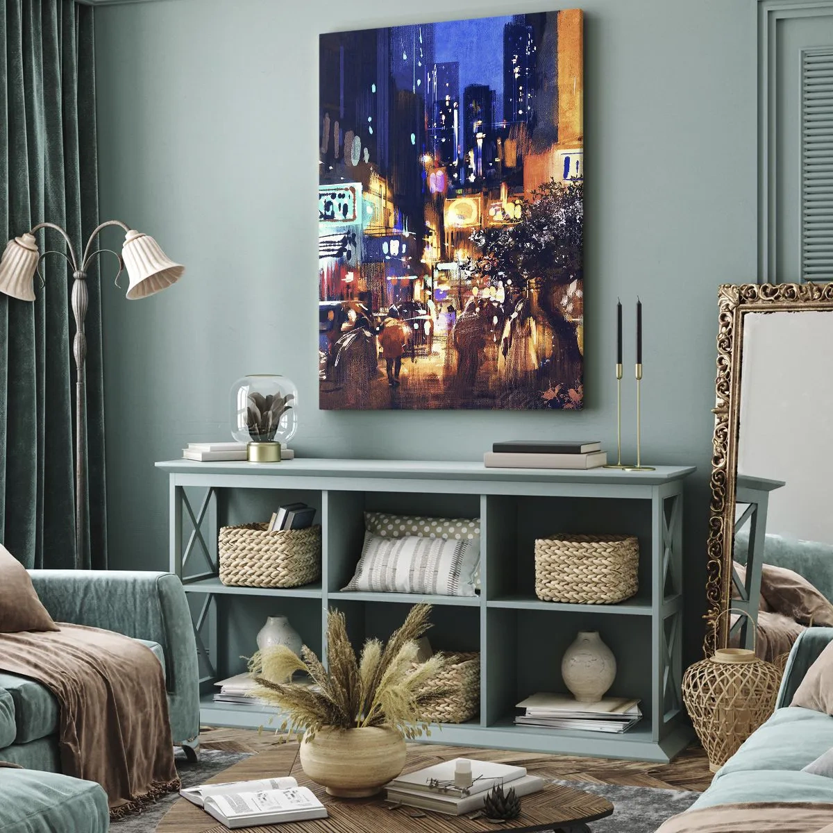 Lærredstryk - Billede på lærred - Og byen sover ikke - 50x70 cm