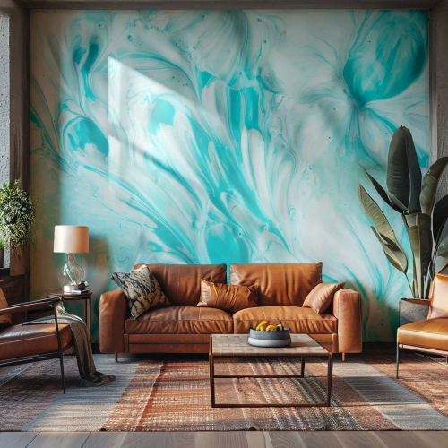 Fototapet Standard Eco - Abstrakt malingtekstur i nuancer af blå og hvid - 100x70cm - For altid sammen - Moderne vægdekoration til stue og soveværelse ARTTOR