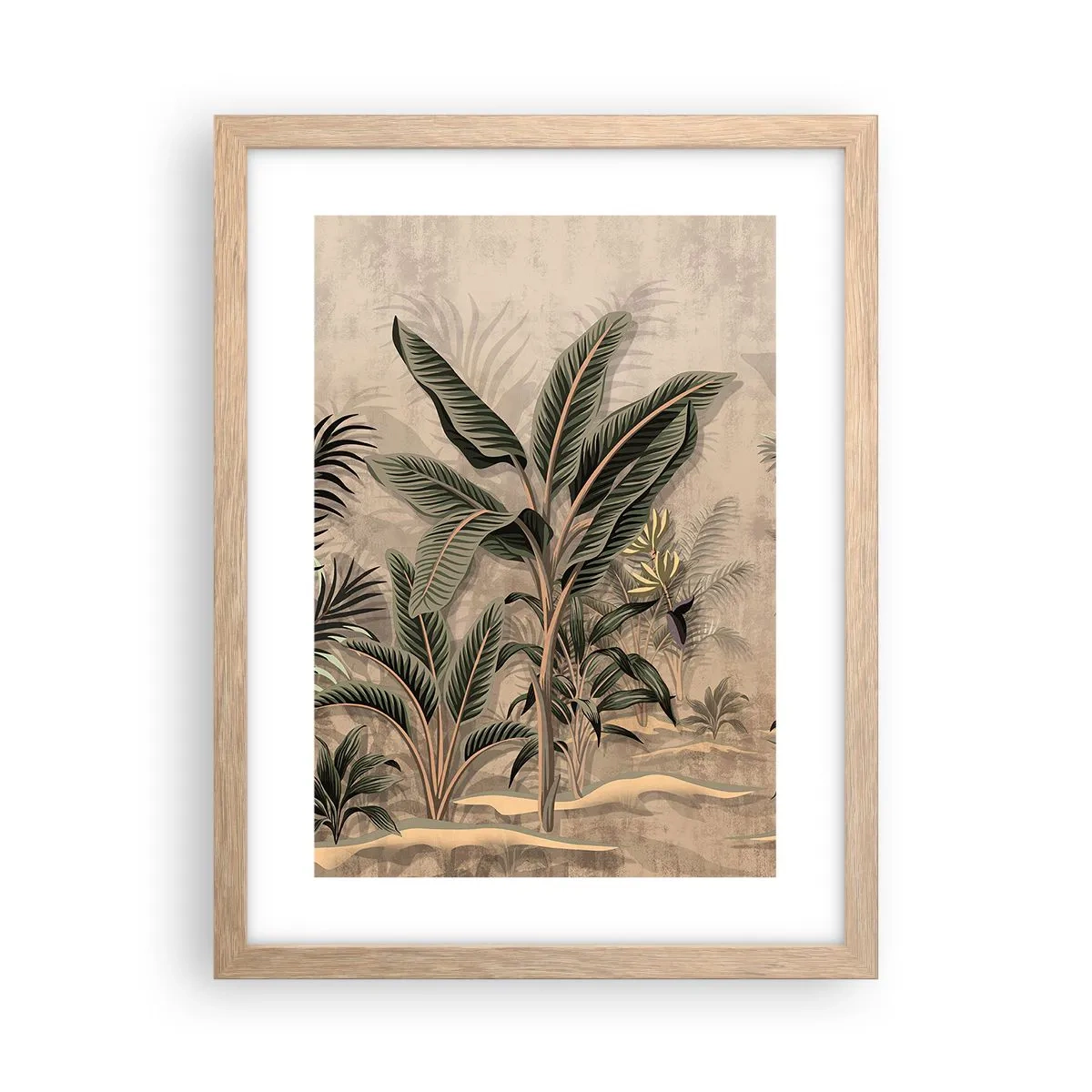 Plakat i ramme af lyst egetræ - Gravering i kolonistil - 30x40 cm