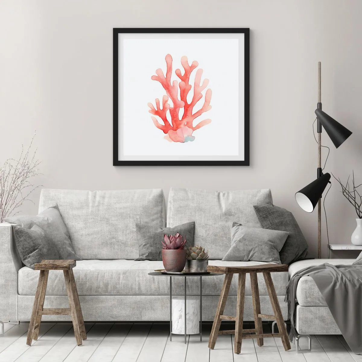 Plakat i sort ramme - Farven koral - 30x30 cm