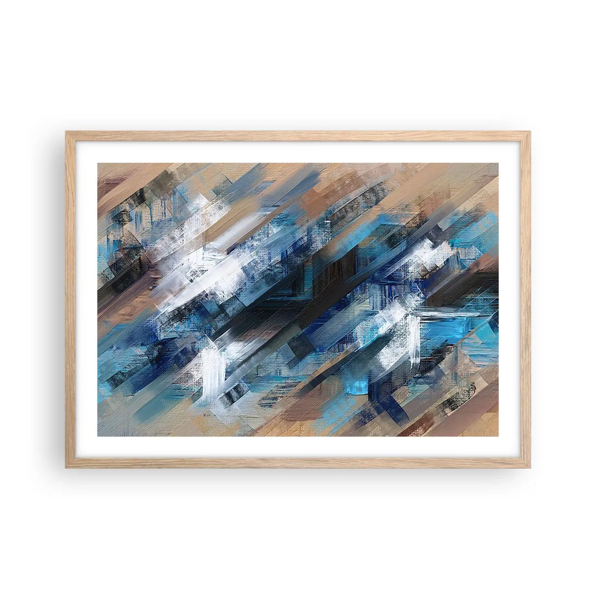 Plakat i ramme af lyst egetræ - På en blå skråning - 70x50 cm