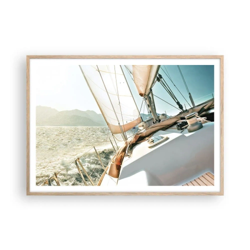 Plakat i ramme af lyst egetræ - Under fulde sejl - 100x70 cm
