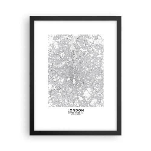 Plakat i sort ramme - Kort over Londons labyrint - 30x40 cm