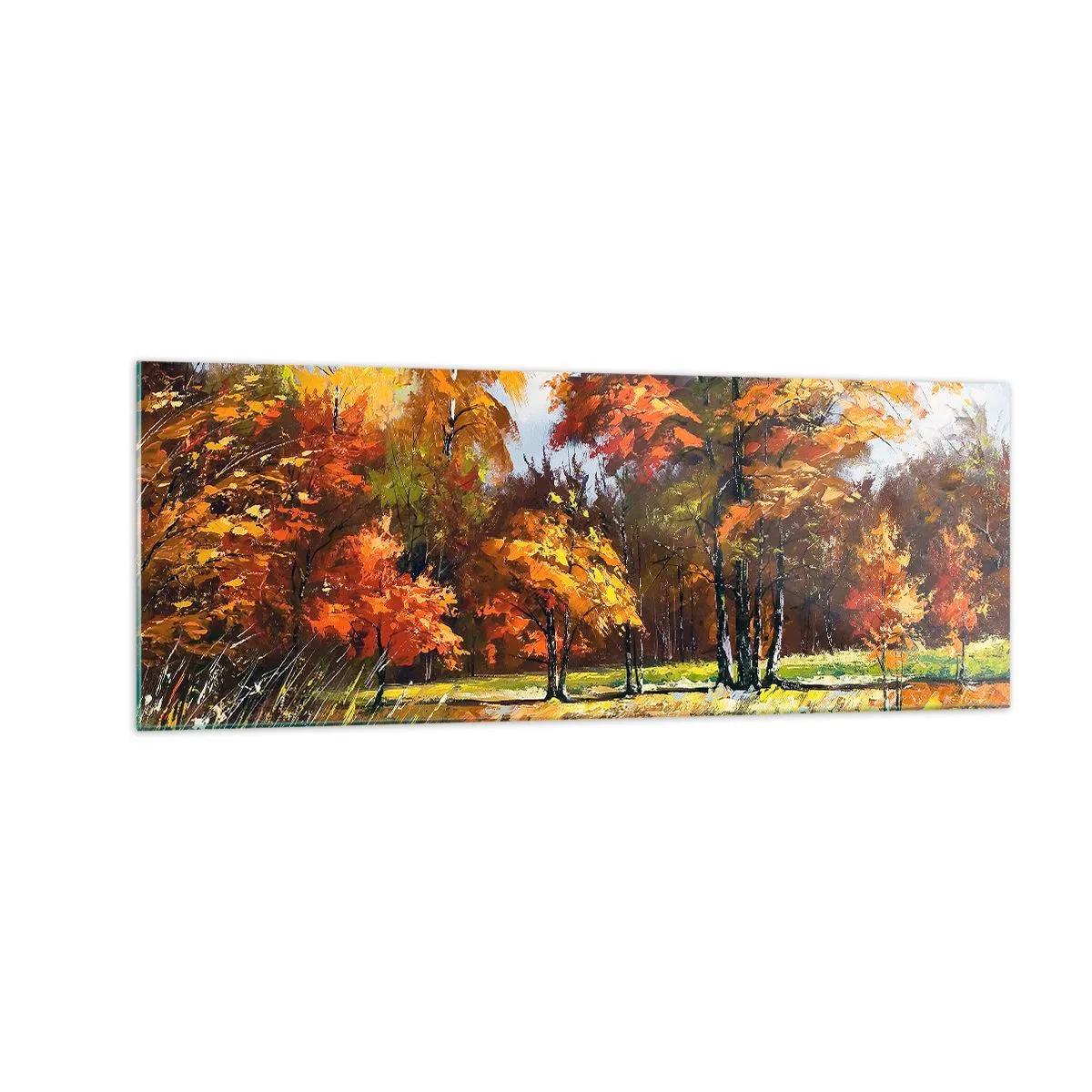 Billede på glas - Landskab i guld og bronze - 140x50 cm