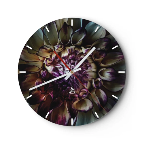 Vægur, Uret - Nærbillede af blomsterblade i mørke nuancer - 30x30cm - Ungdommens blomstring - Moderne vægdekoration til stue, køkken og soveværelse ARTTOR