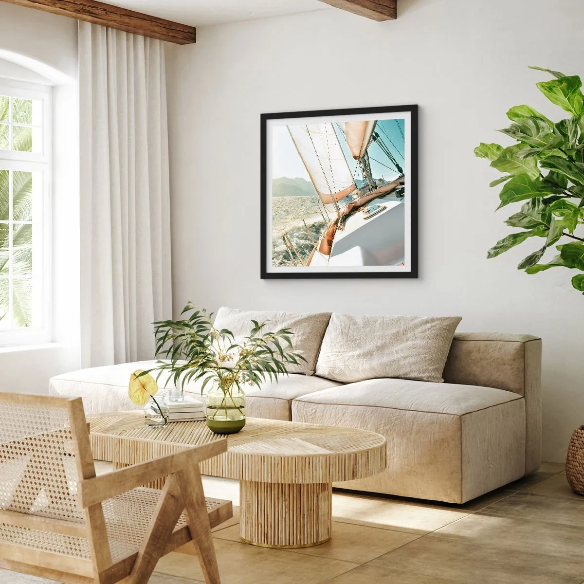 Plakat i sort ramme - Under fulde sejl - 60x60 cm
