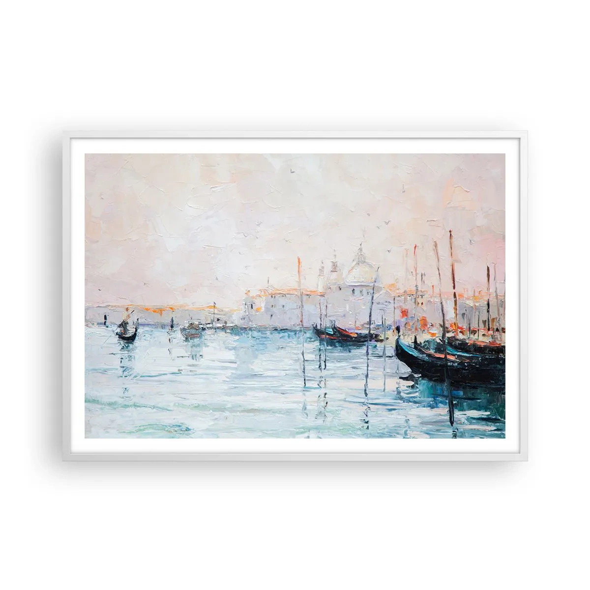 Plakat i hvid ramme - Bag vandet, bag tågen, bag tågen - 100x70 cm