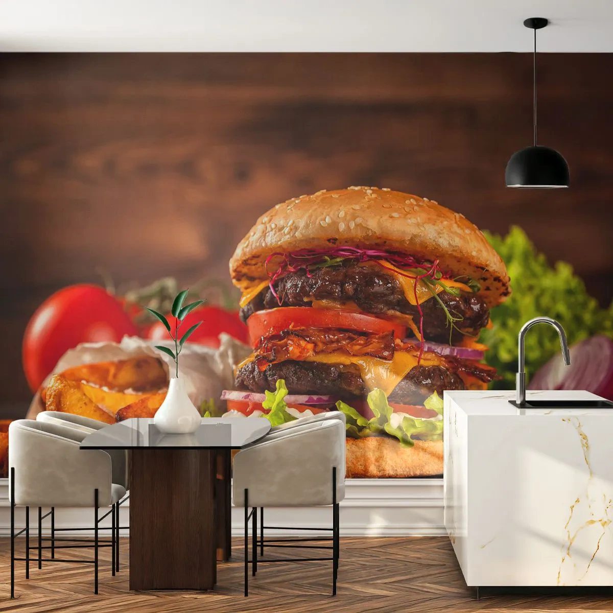 Fototapet Selvklæbende Deluxe Sticker - Forbudt frugt - Gastronomi, Hamburger, Burger - 100x70 cm