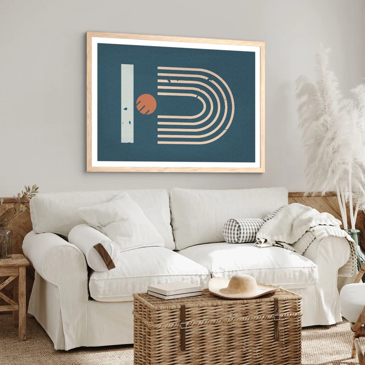 Plakat i ramme af lyst egetræ - Geometri på granatæble - 70x50 cm