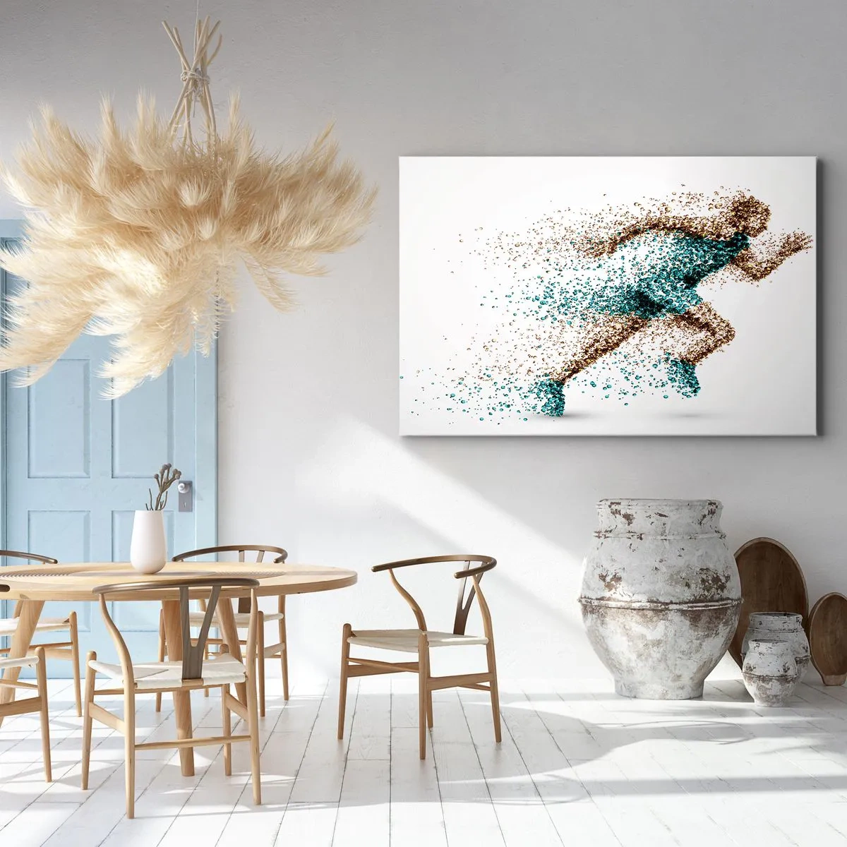Lærredstryk - Billede på lærred - En dynamisk løberfigur bestående af bittesmå partikler - 70x50cm - Livet er et kapløb - Moderne vægdekoration til stue og soveværelse ARTTOR