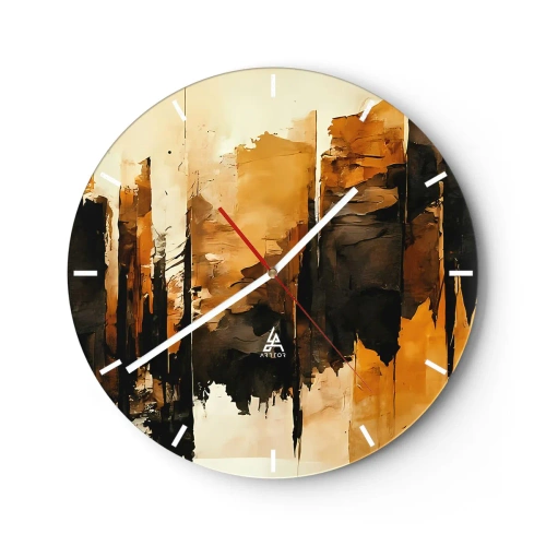 Vægur, Uret - Abstrakt komposition i nuancer af sort og guld - 30x30cm - Harmoni af sort og guld - Moderne vægdekoration til stue, køkken og soveværelse ARTTOR