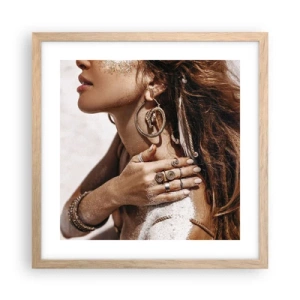 Plakat i ramme af lyst egetræ - Dronning af den vilde strand - 40x40 cm