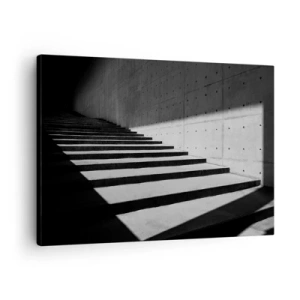 Lærredstryk - Billede på lærred - Trapper i minimalistisk stil i sort og hvid - 70x50cm - Modernismens rå skønhed - Moderne vægdekoration til stue og soveværelse ARTTOR