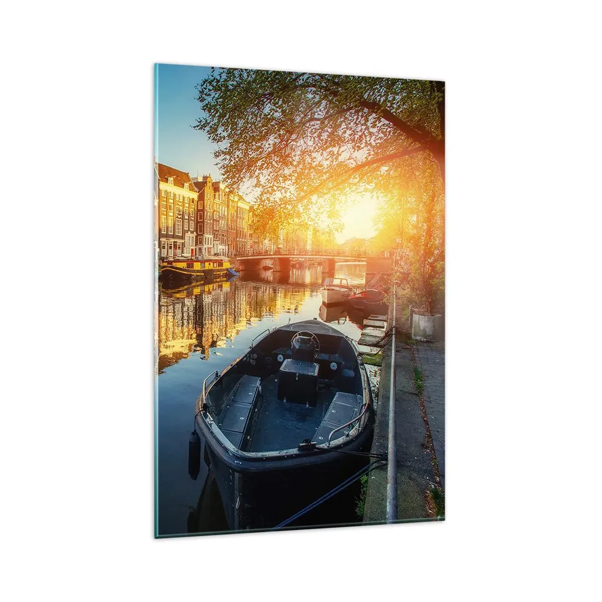 Billede på glas - Morgen i Amsterdam - 80x120 cm