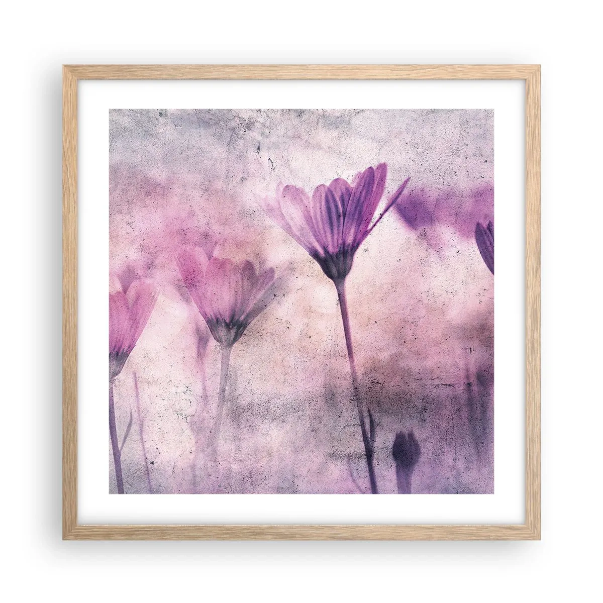 Plakat i ramme af lyst egetræ - En drøm af blomster - 50x50 cm