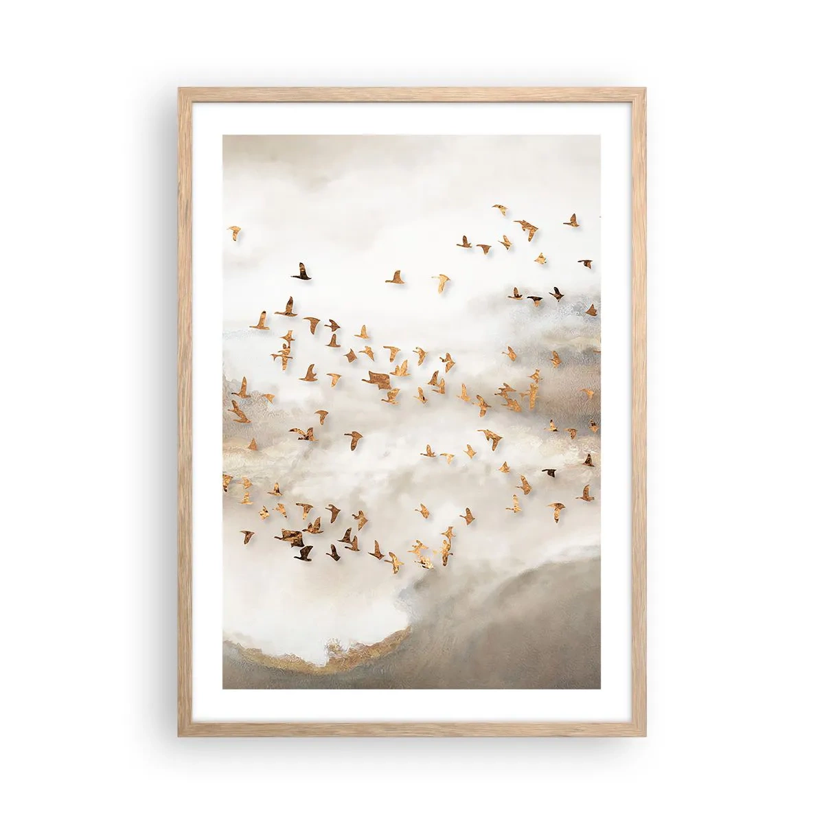 Plakat i ramme af lyst egetræ - Det er på tide... - 50x70 cm