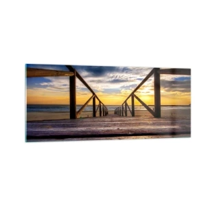 Billede på glas - Direkte til en stille strand ved solnedgang - 100x40 cm