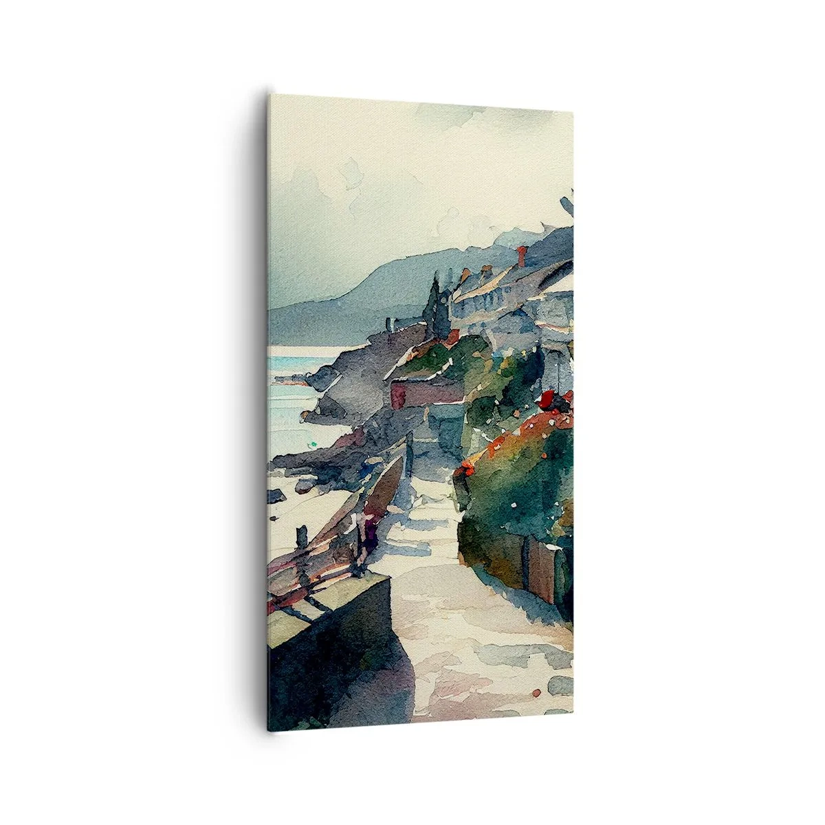 Lærredstryk - Billede på lærred - Middelhavsby - 65x120 cm