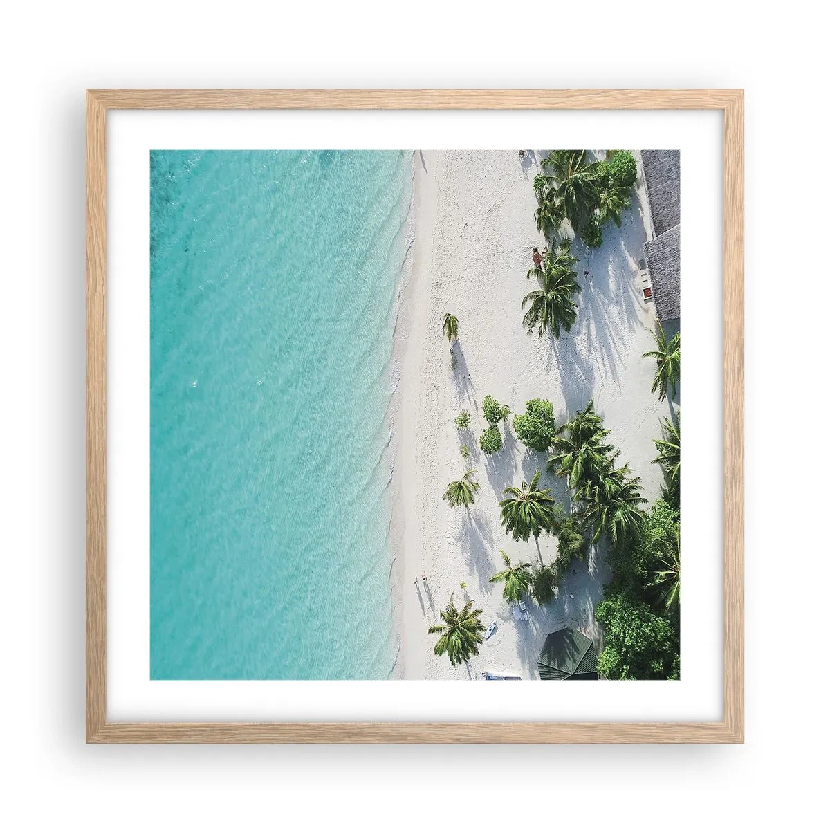 Plakat i ramme af lyst egetræ - Ferie i paradis - 50x50 cm