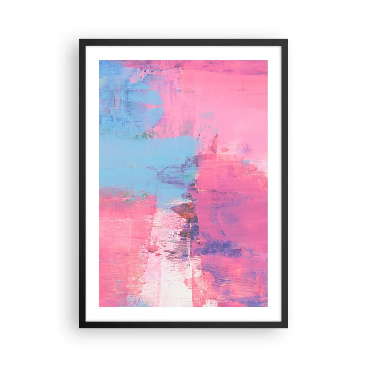 Plakat i sort ramme - Abstrakt komposition i nuancer af lyserød og blå - 50x70cm - Lyserød, blå og en knivspids lys - Moderne vægdekoration til stue og soveværelse ARTTOR