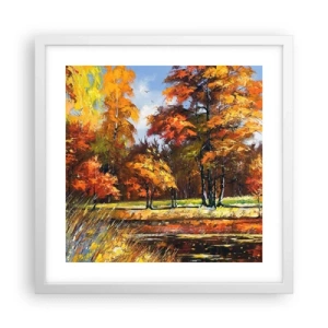 Plakat i hvid ramme - Landskab i guld og bronze - 40x40 cm