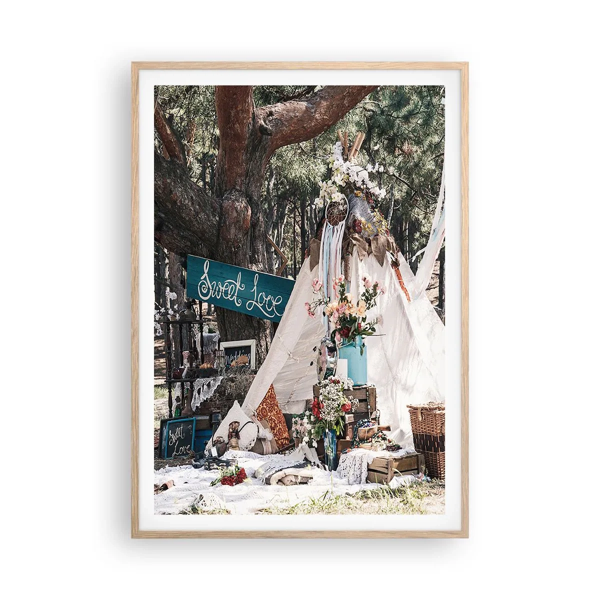 Plakat i ramme af lyst egetræ - Make love… - 70x100 cm