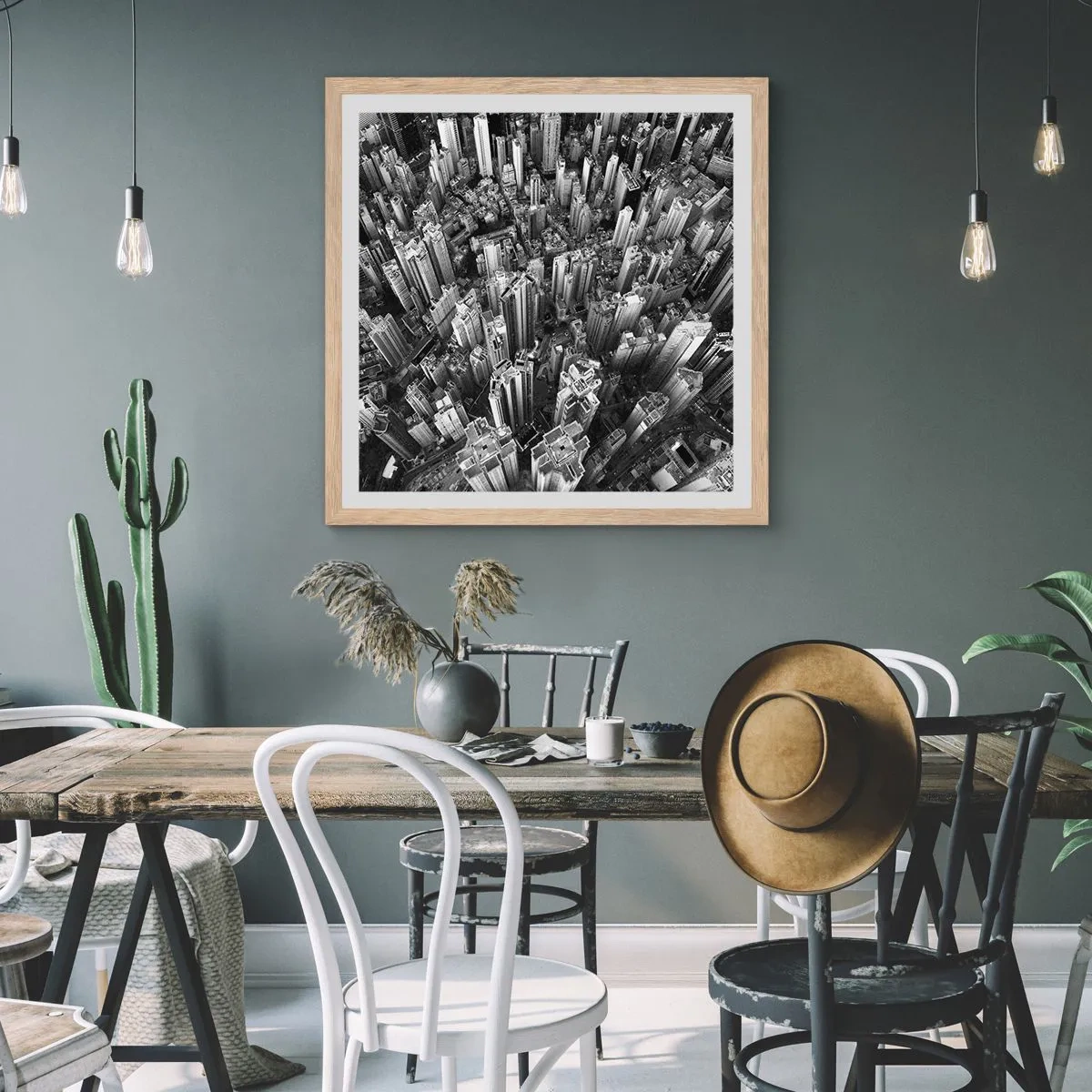 Plakat i ramme af lyst egetræ - Stadig højere og højere - 40x40 cm