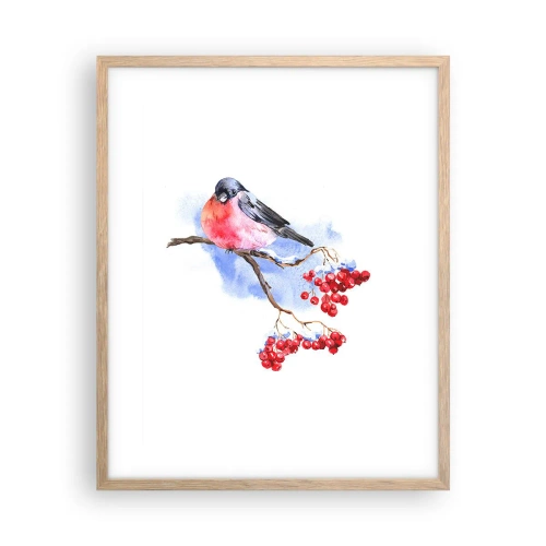 Plakat i ramme af lyst egetræ - Vinter i farver - 40x50 cm