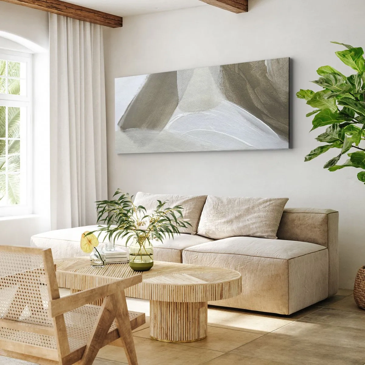 Lærredstryk - Billede på lærred - Bølge af hvidt - 100x40 cm