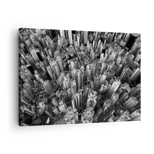 Lærredstryk - Billede på lærred - Sort-hvid fugleperspektiv over byen - 70x50cm - Stadig højere og højere - Moderne vægdekoration til stue og soveværelse ARTTOR