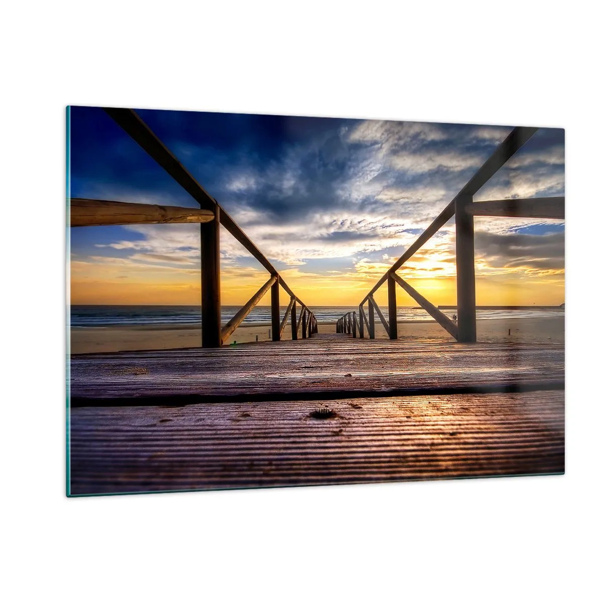 Billede på glas - Direkte til en stille strand ved solnedgang - 120x80 cm