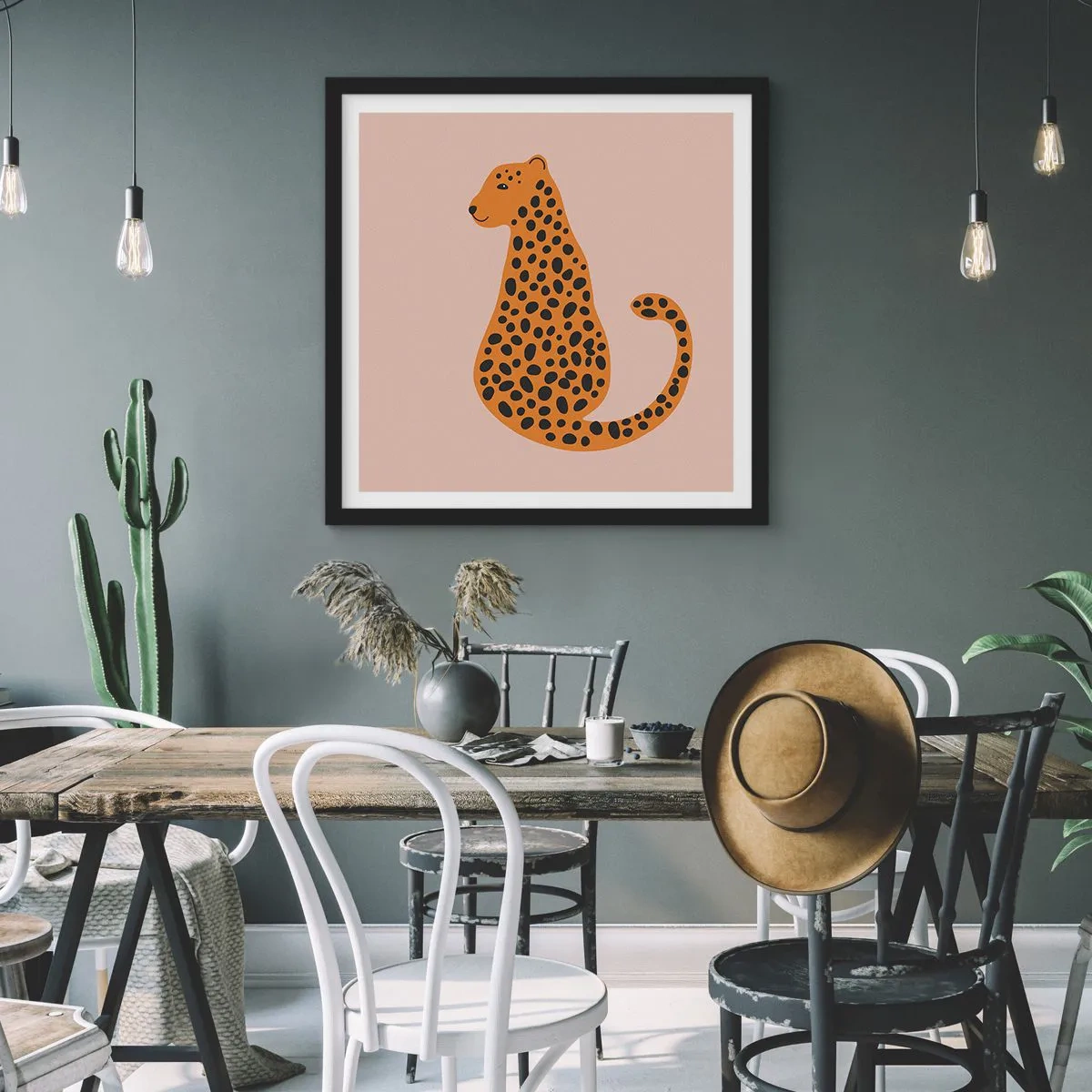 Plakat i sort ramme - Leopardprint er et moderigtigt mønster - 30x30 cm