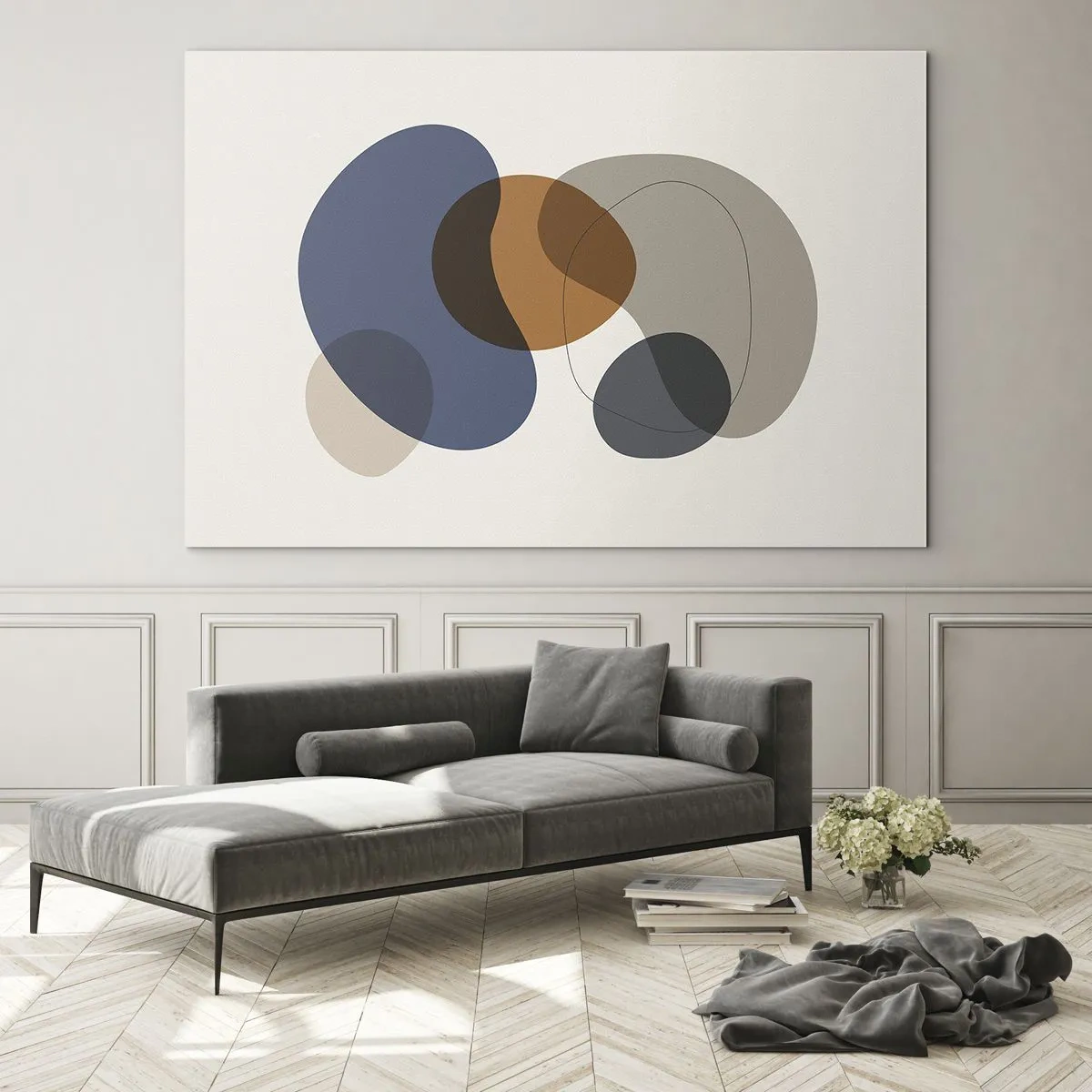 Billede på glas - Farverige abstrakte pletter i nuancer af marineblå og brun - 70x50cm - Dråber af farve - Moderne vægdekoration til stue og soveværelse ARTTOR