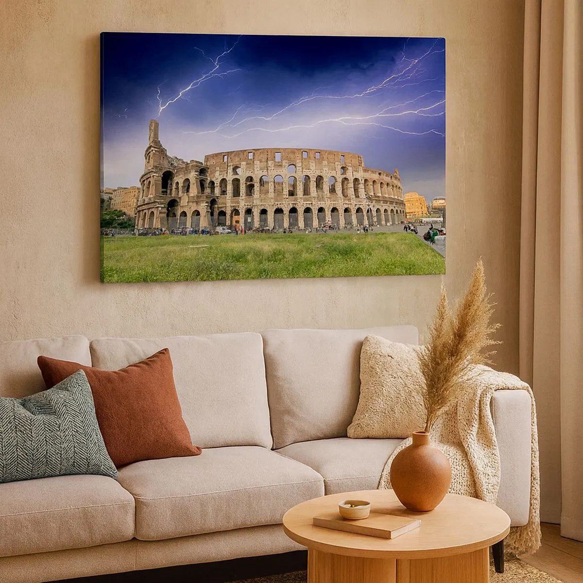 Lærredstryk - Billede på lærred - Colosseum i Rom oplyst af lyn - 70x50cm - Kamparena - Moderne vægdekoration til stue og soveværelse ARTTOR