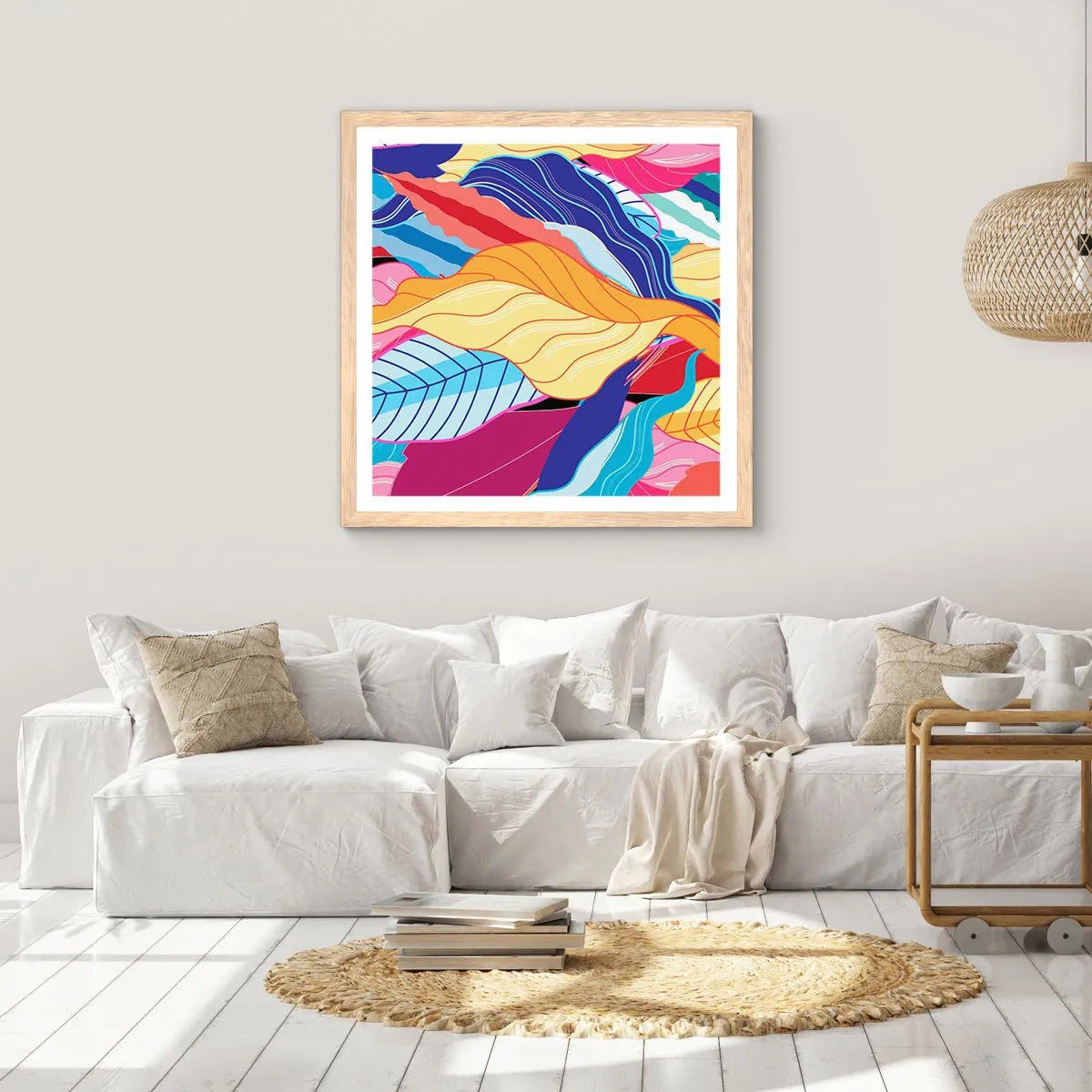 Plakat i ramme af lyst egetræ - Et farverigt rod - 30x30 cm