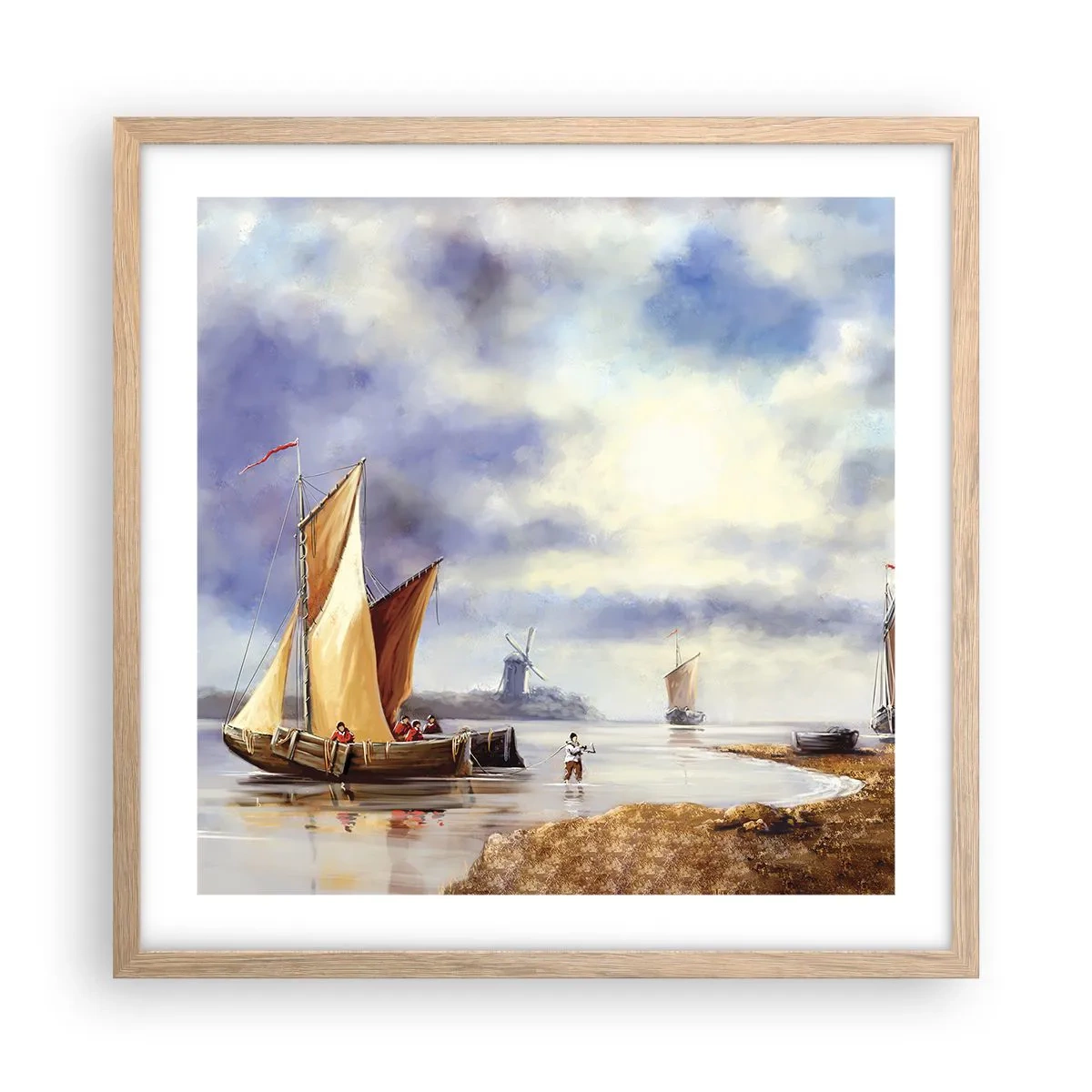 Plakat i ramme af lyst egetræ - Sømændenes tilbagevenden - 50x50 cm