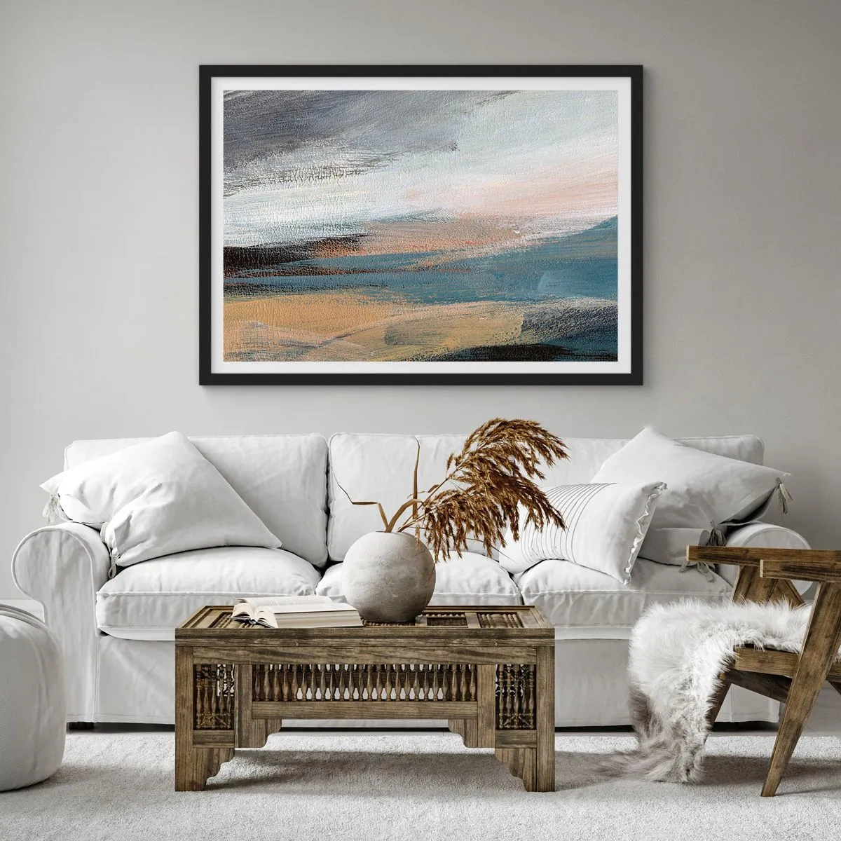 Plakat i sort ramme - Abstraktion: nordligt landskab - 70x50 cm