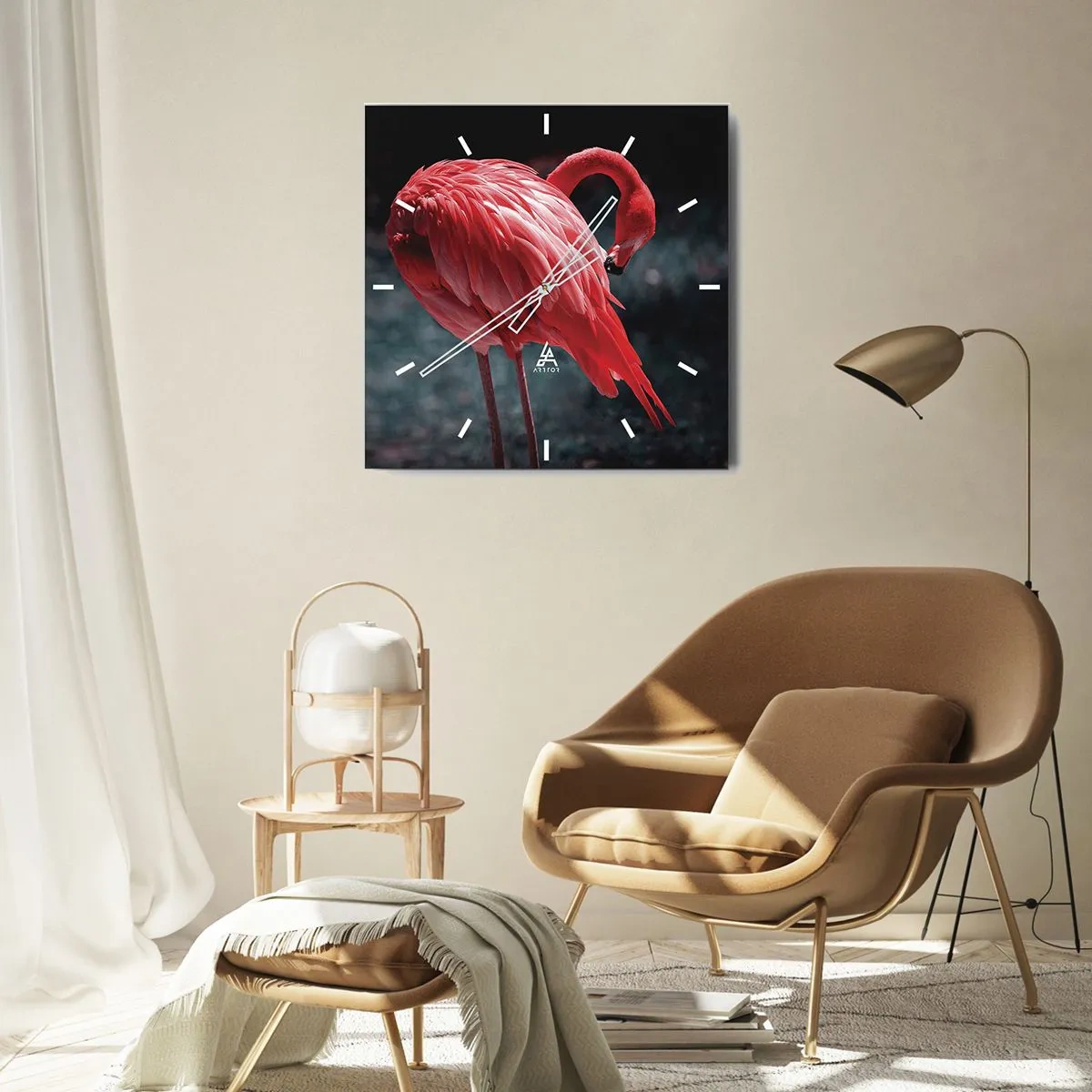 Vægur, Uret - Et karmosinrødt naturdigt - 40x40 cm