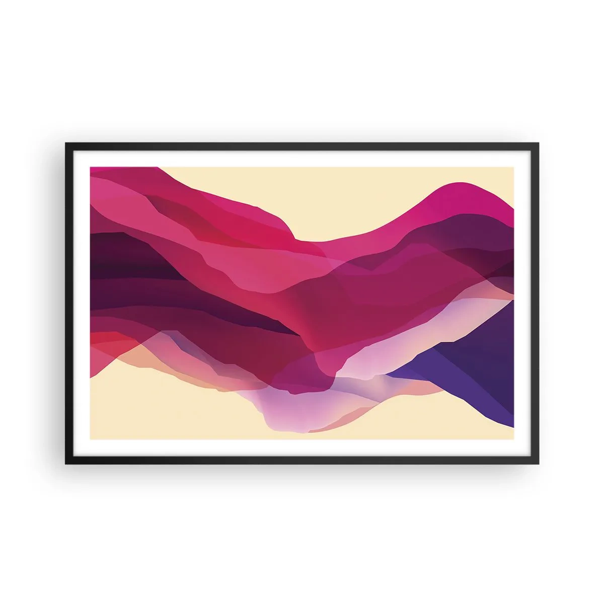 Plakat i sort ramme - Bølger i lilla - 91x61 cm
