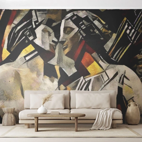 Fototapet Premium Canvas - Statuesk kys - Forelsket par, Kubisme, Kys - 100x70 cm