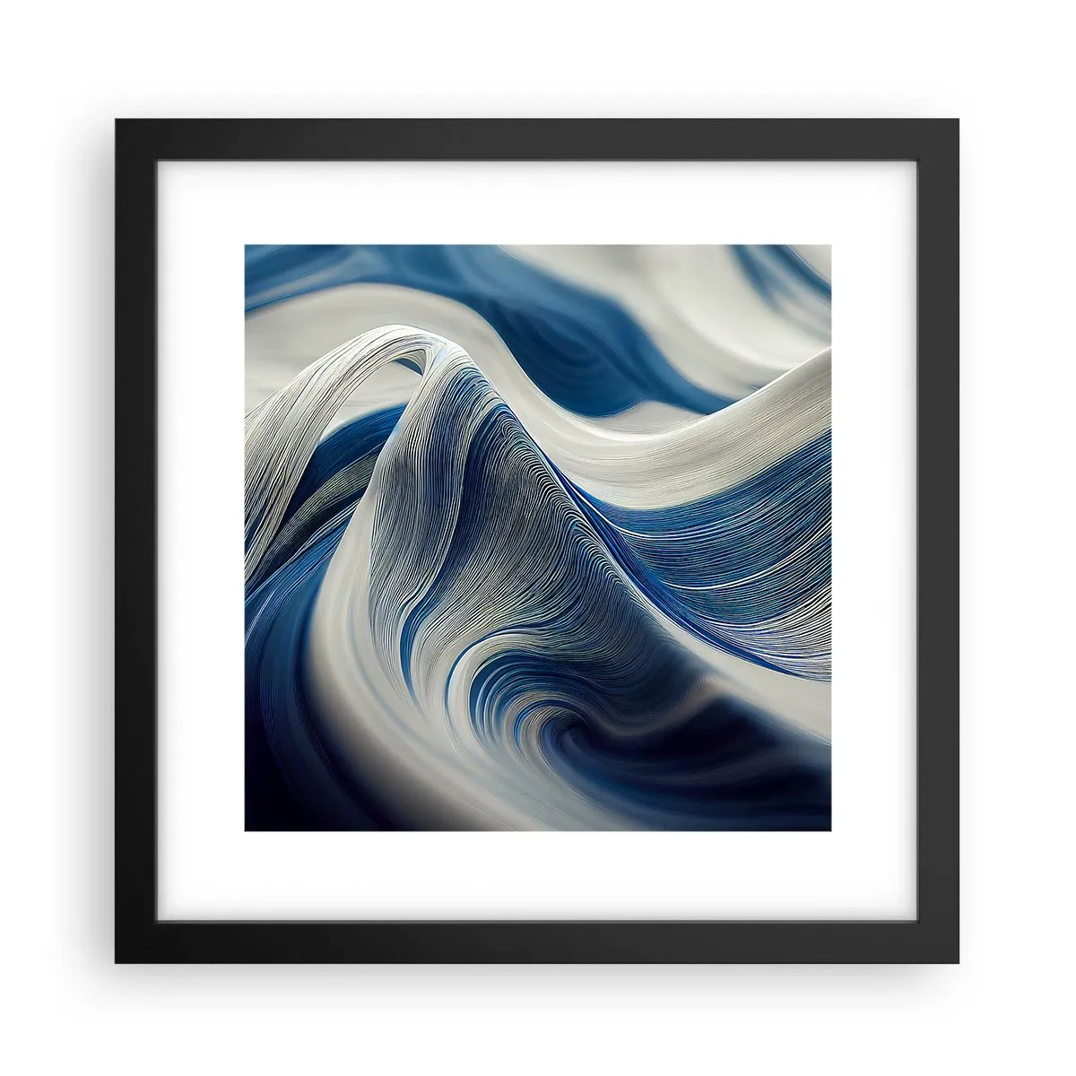 Plakat i sort ramme - Flydende blå og hvide farver - 30x30 cm