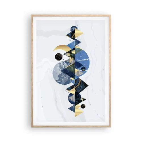 Plakat i ramme af lyst egetræ - Geometrisk landskab - 70x100 cm