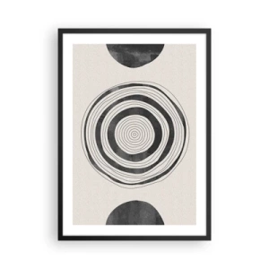 Plakat i sort ramme - En minimalistisk komposition af geometriske cirkler - 50x70cm - Det vigtige er det, der er imellem - Moderne vægdekoration til stue og soveværelse ARTTOR