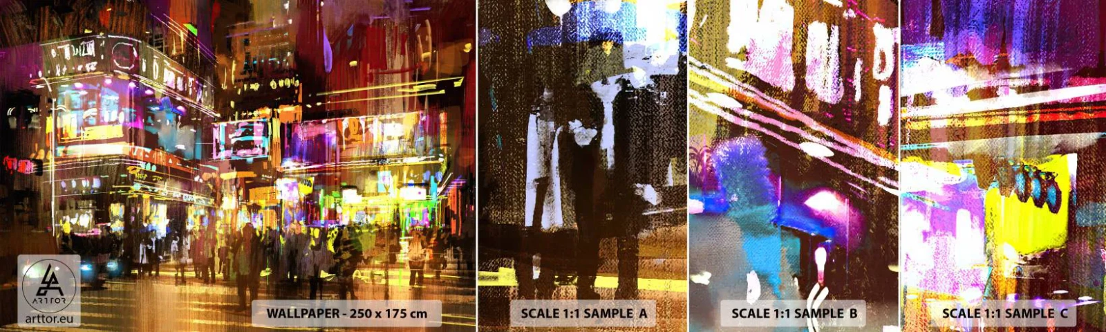 Prøve Fototapet Selvklæbende Deluxe Sticker - I et hav af lys - By, Arkitektur, Natteliv - 100x30 cm