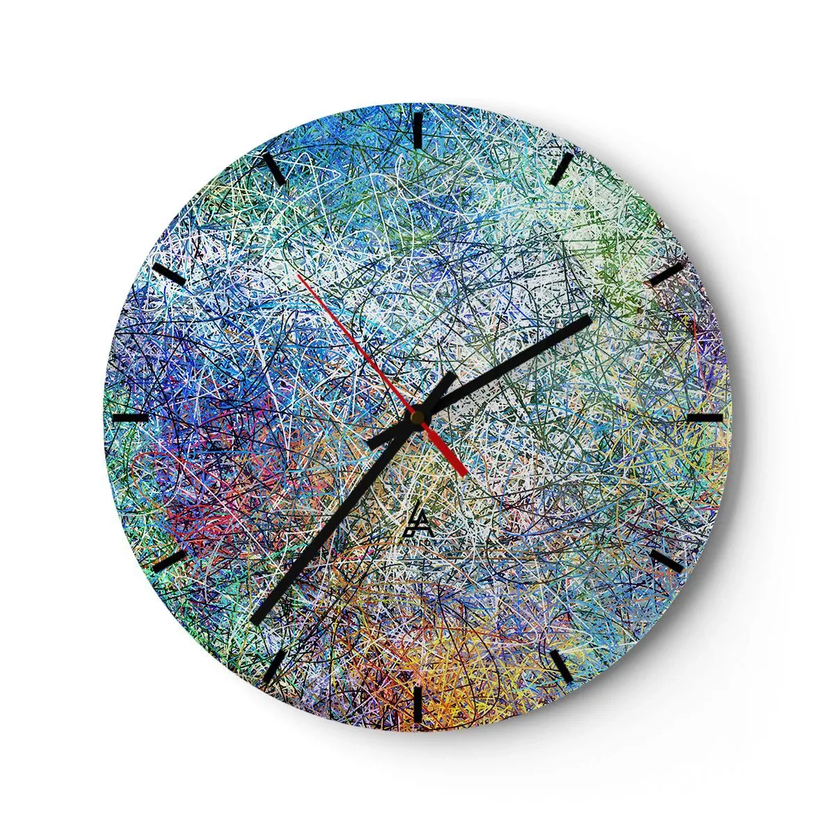 Vægur, Uret - Et abstrakt, farverigt motiv med kaotiske linjer og pletter. - 30x30cm - Så enkelt er det ikke - Moderne vægdekoration til stue, køkken og soveværelse ARTTOR