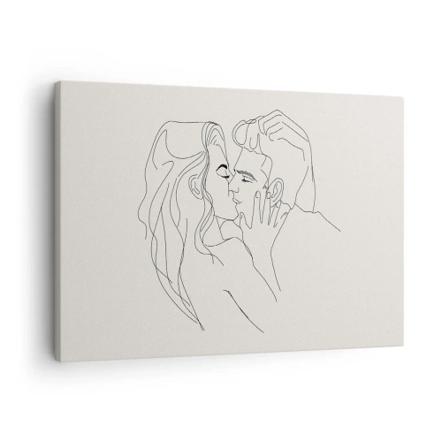 Lærredstryk - Billede på lærred - En minimalistisk illustration af et par i en kærlig omfavnelse - 70x50cm - Forviklet i følelser - Moderne vægdekoration til stue og soveværelse ARTTOR