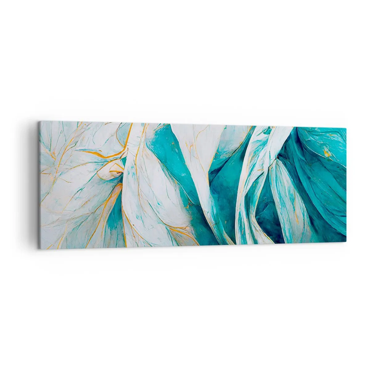 Lærredstryk - Billede på lærred - Blå abstraktion med et guldmotiv - 140x50 cm