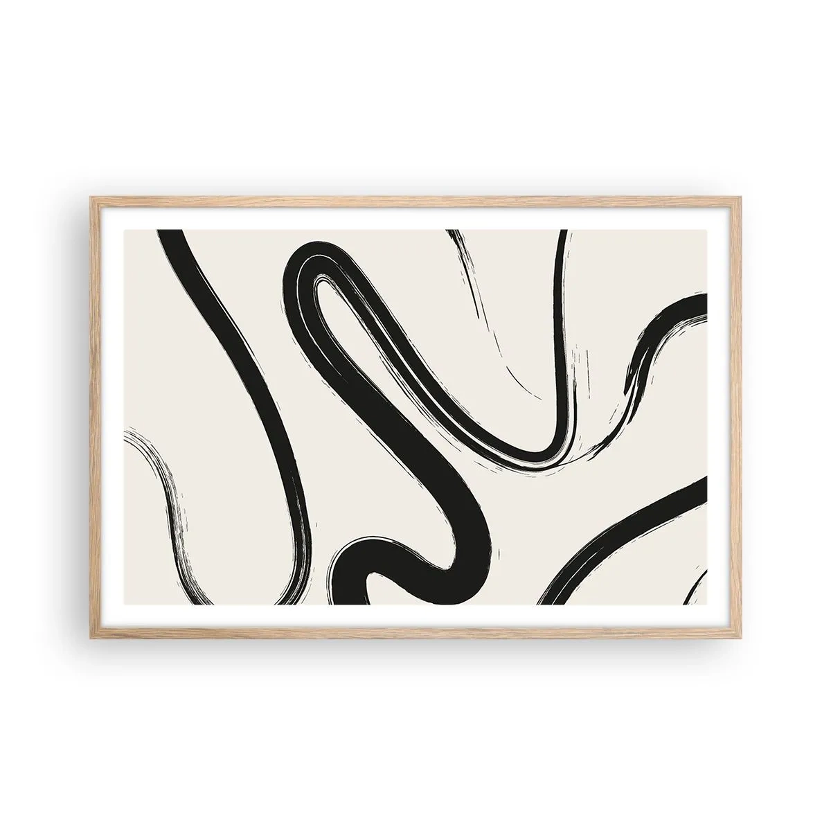Plakat i ramme af lyst egetræ - Sort og hvid fantasifuldhed - 91x61 cm