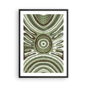 Plakat i sort ramme - Symmetrisk abstrakt mønster i grønne nuancer - 50x70cm - Eksplosion af følelser - Moderne vægdekoration til stue og soveværelse ARTTOR